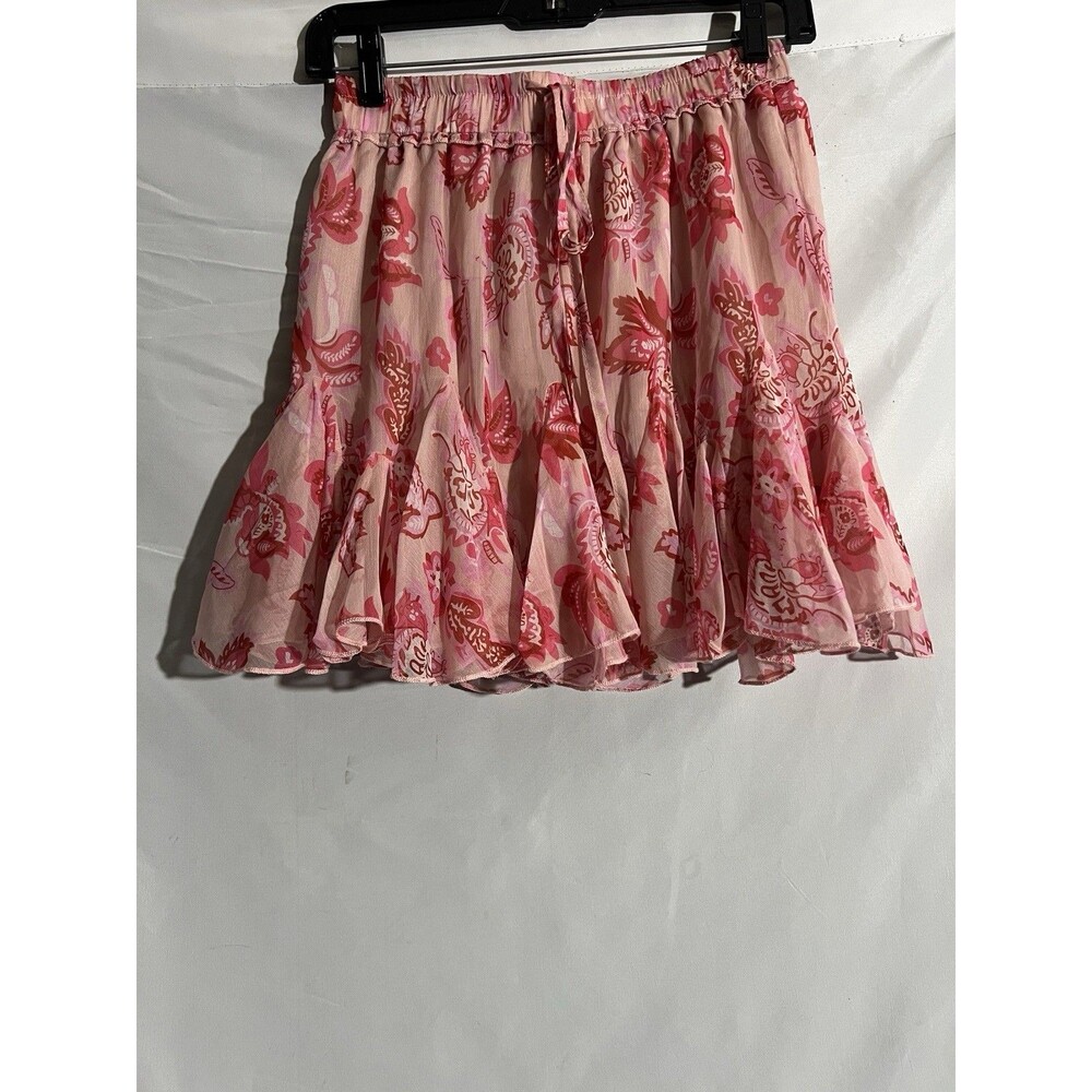 Indikah Womens Floral Ruffled Mini Skirt Polyester Pink Sz M